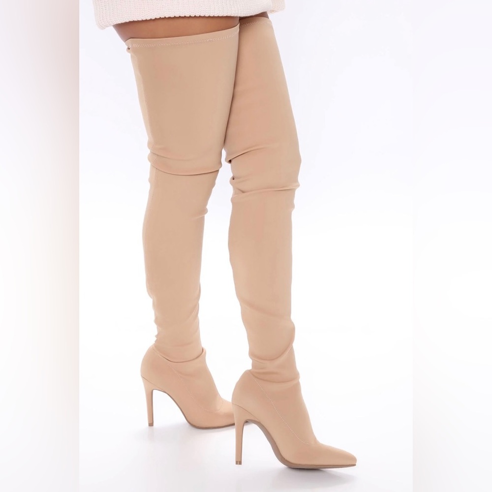 FASHION NOVA Nude Thigh High Stiletto Boots
